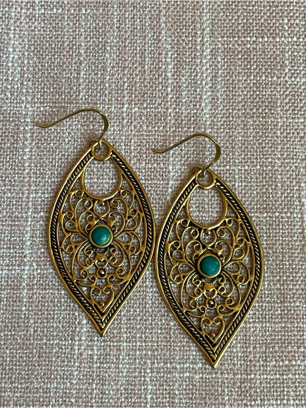 Studio Barse Bronze Filigree Earrings with Turquoise Center